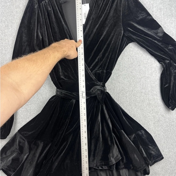 NWT Baltic Born Barre Black Velvet Wrap Mini Dress - Picture 2 of 6